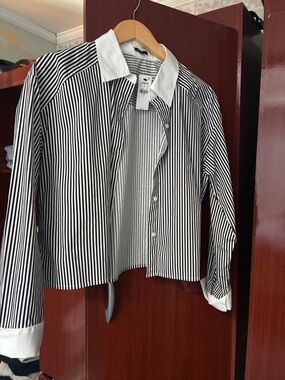Express Black and White Striped Button-Down Shirt